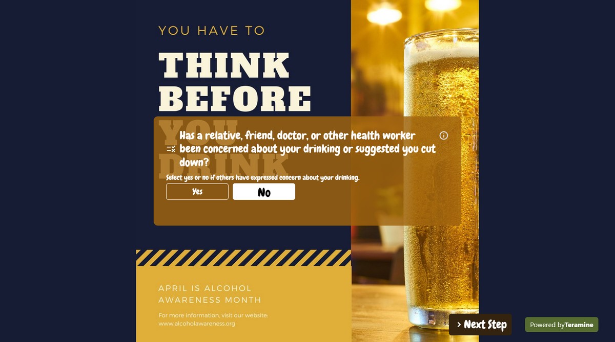 Screenshot of Has a relative, friend, doctor, or other health worker been concerned about your drinking or suggested you cut down?