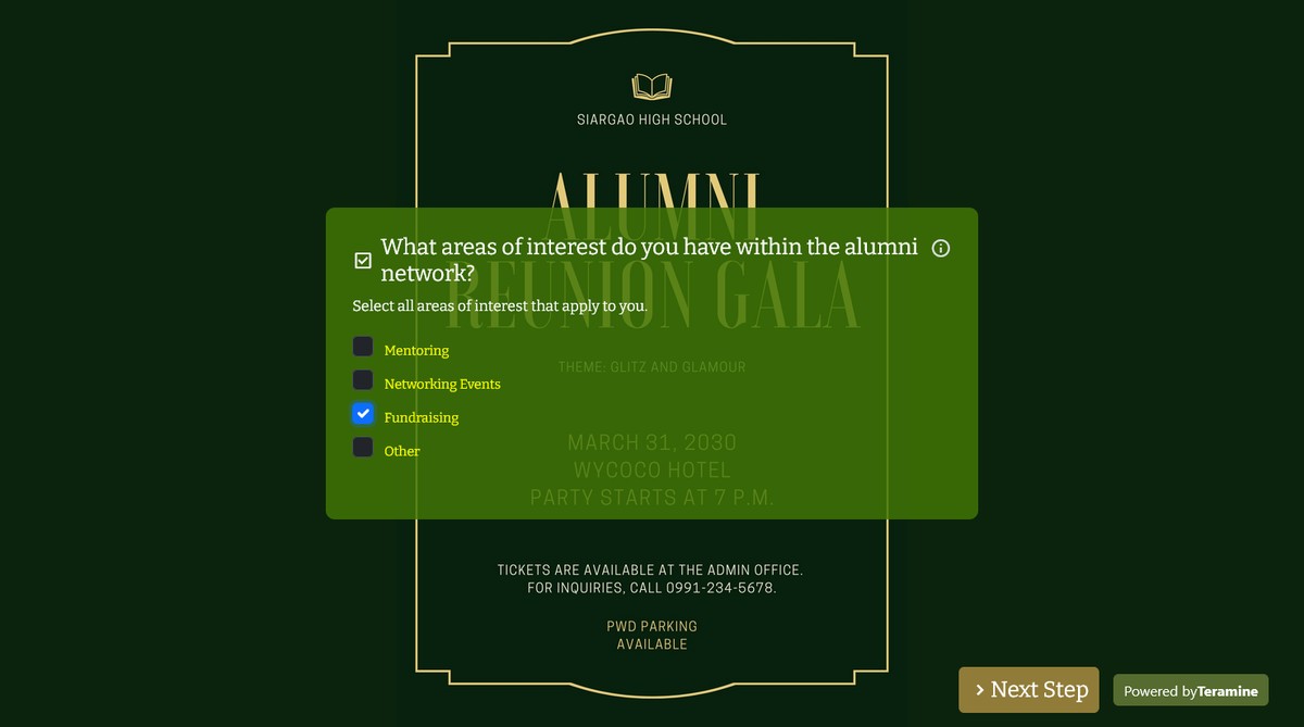 Screenshot of What areas of interest do you have within the alumni network?