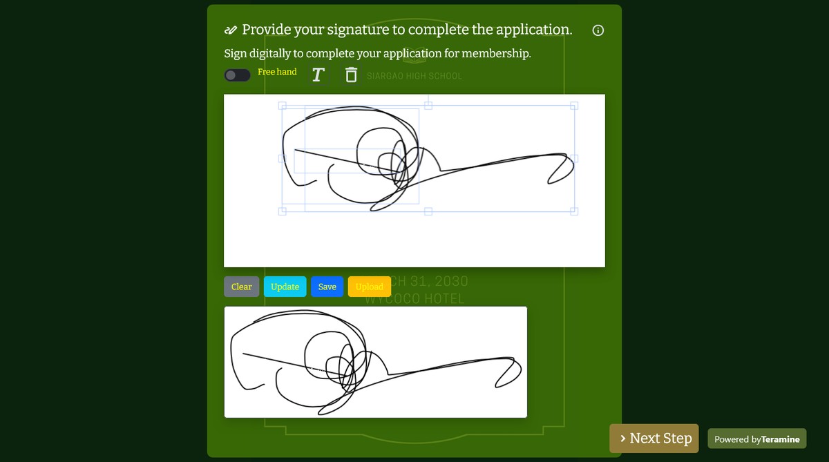 Screenshot of Provide your signature to complete the application.