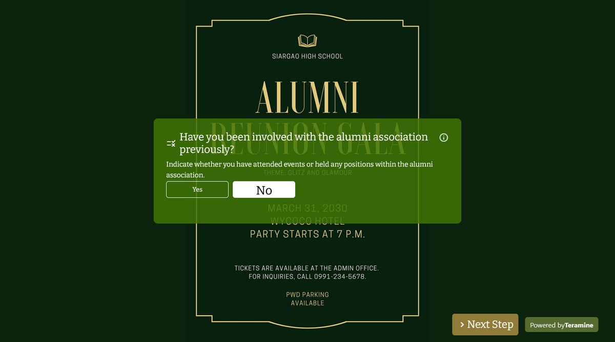 Screenshot of Have you been involved with the alumni association previously?