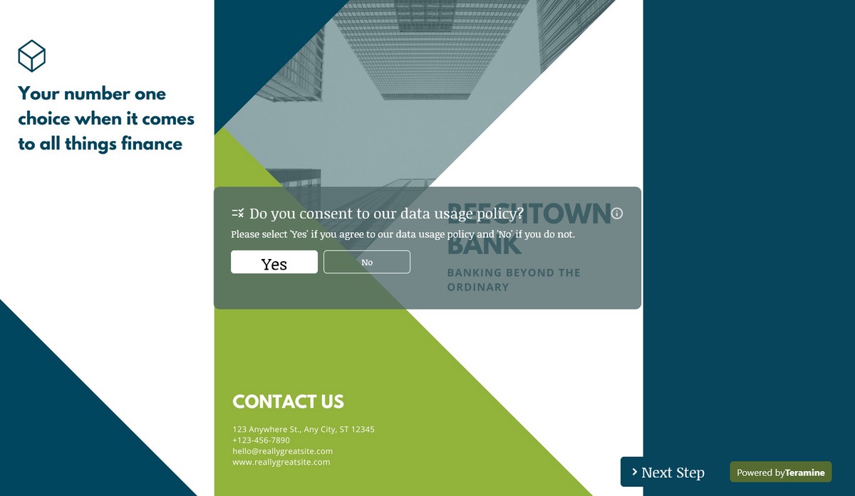 Screenshot of Do you consent to our data usage policy?
