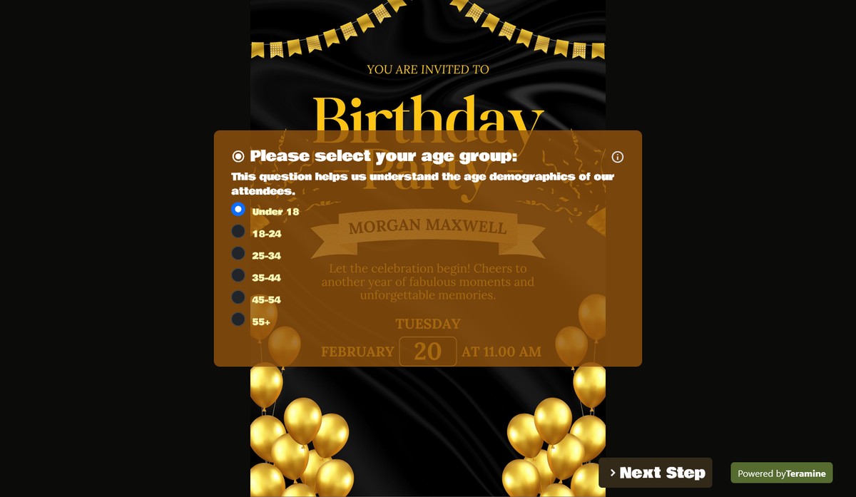 Screenshot of Please select your age group: