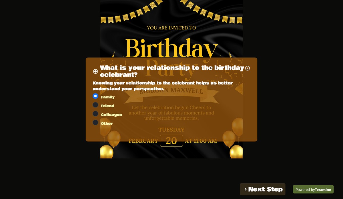 Screenshot of What is your relationship to the birthday celebrant?