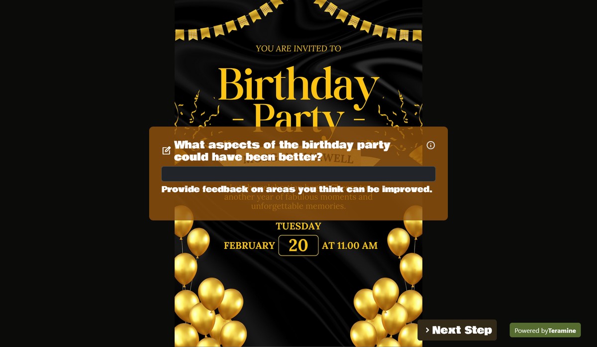 Screenshot of What aspects of the birthday party could have been better?