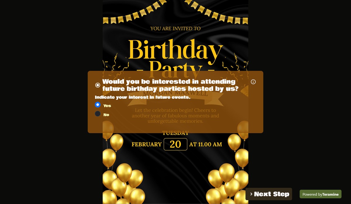 Screenshot of Would you be interested in attending future birthday parties hosted by us?