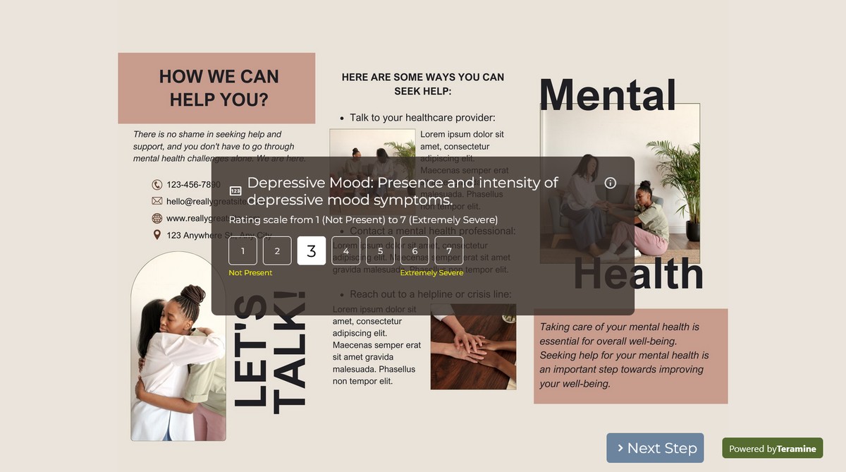 Screenshot of Depressive Mood: Presence and intensity of depressive mood symptoms.