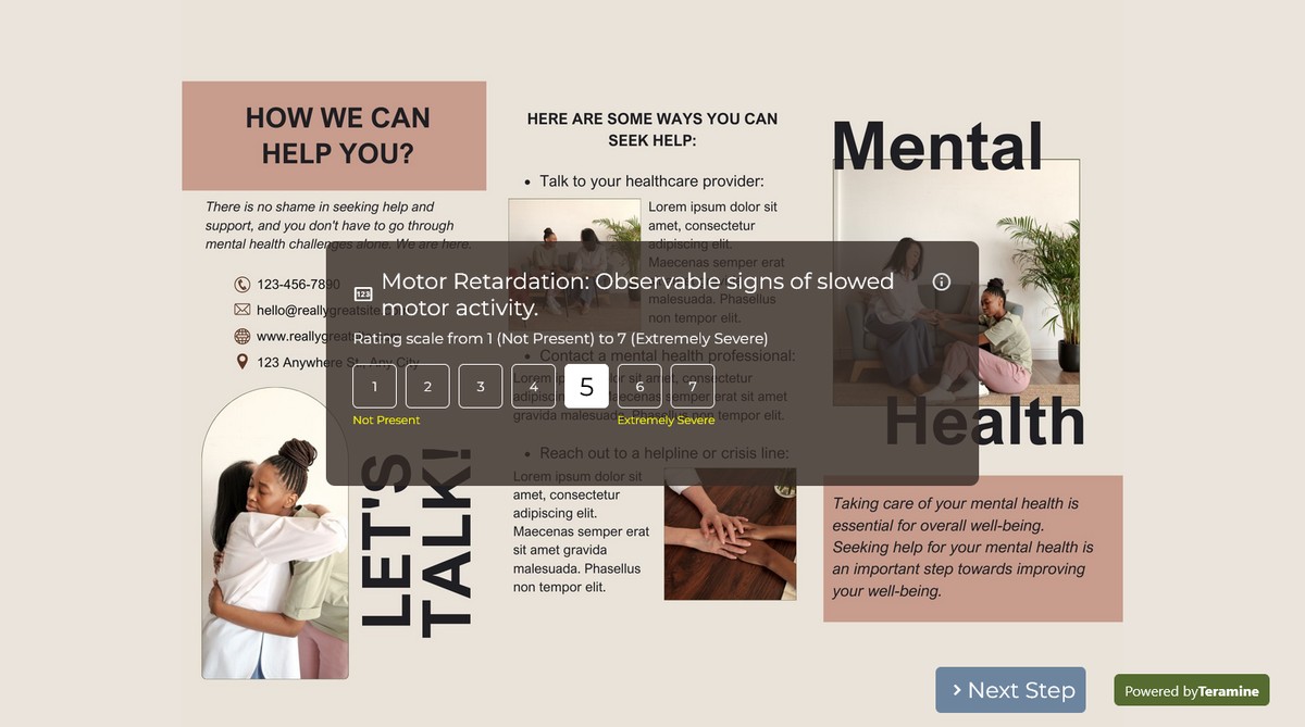 Screenshot of Motor Retardation: Observable signs of slowed motor activity.