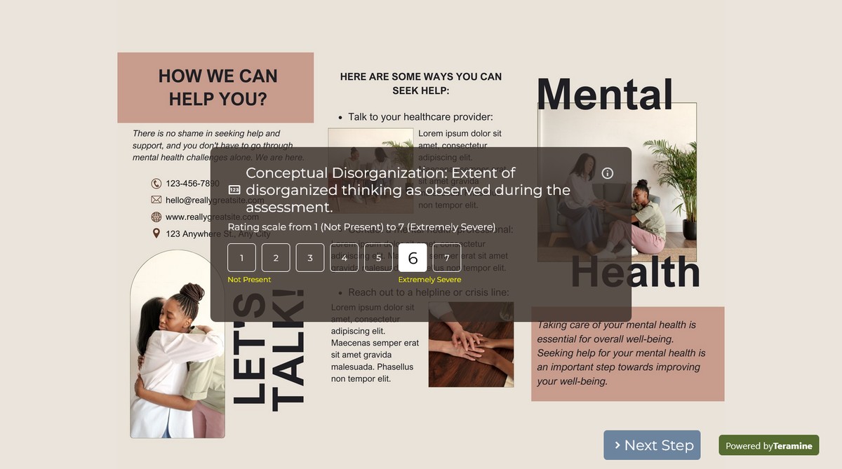 Screenshot of Conceptual Disorganization: Extent of disorganized thinking as observed during the assessment.