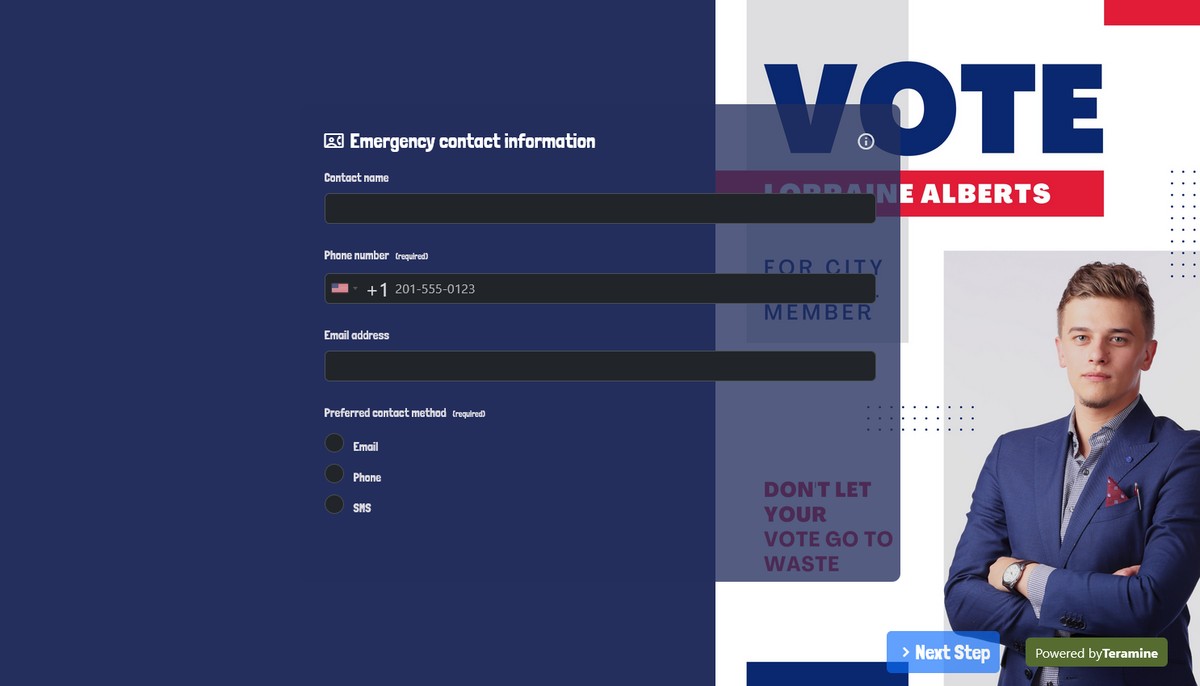 Screenshot of Emergency contact information