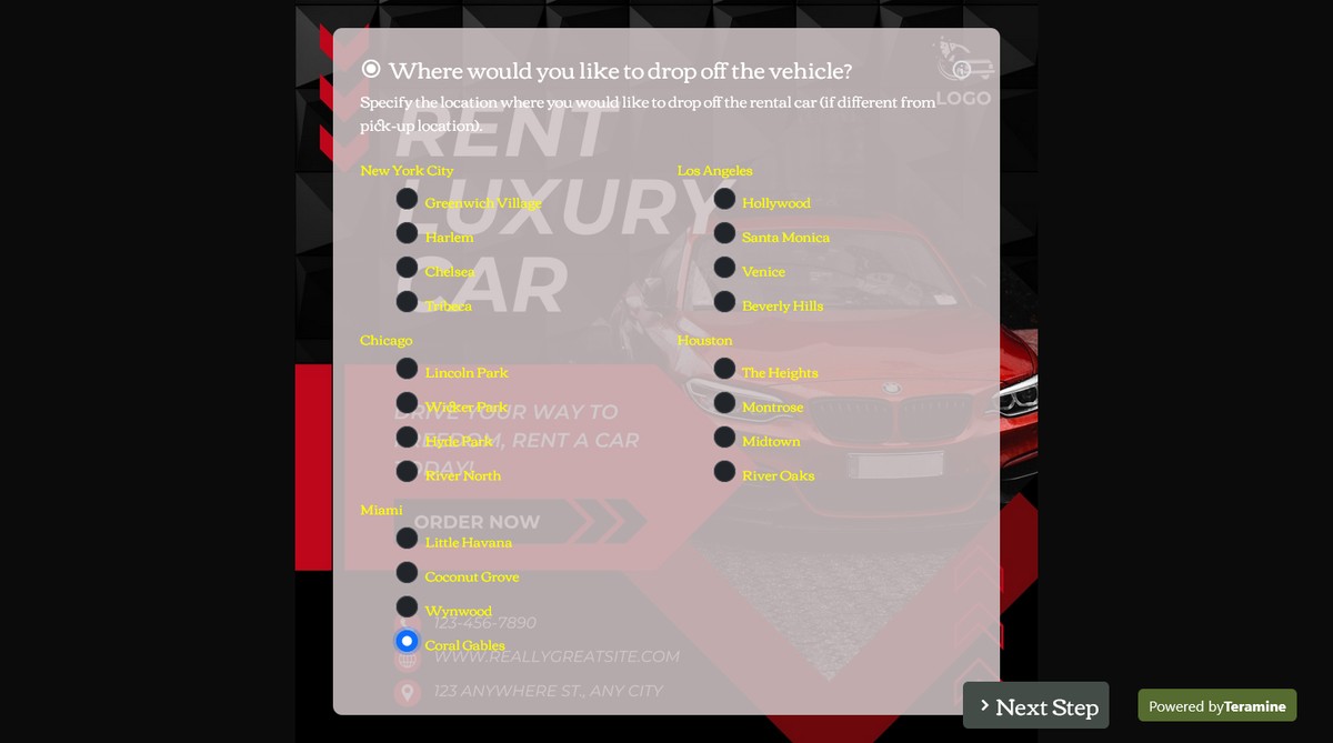 Screenshot of Where would you like to drop off the vehicle?