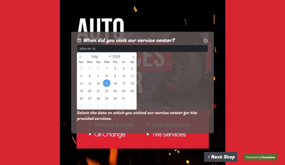 Screenshot of When did you visit our service center?