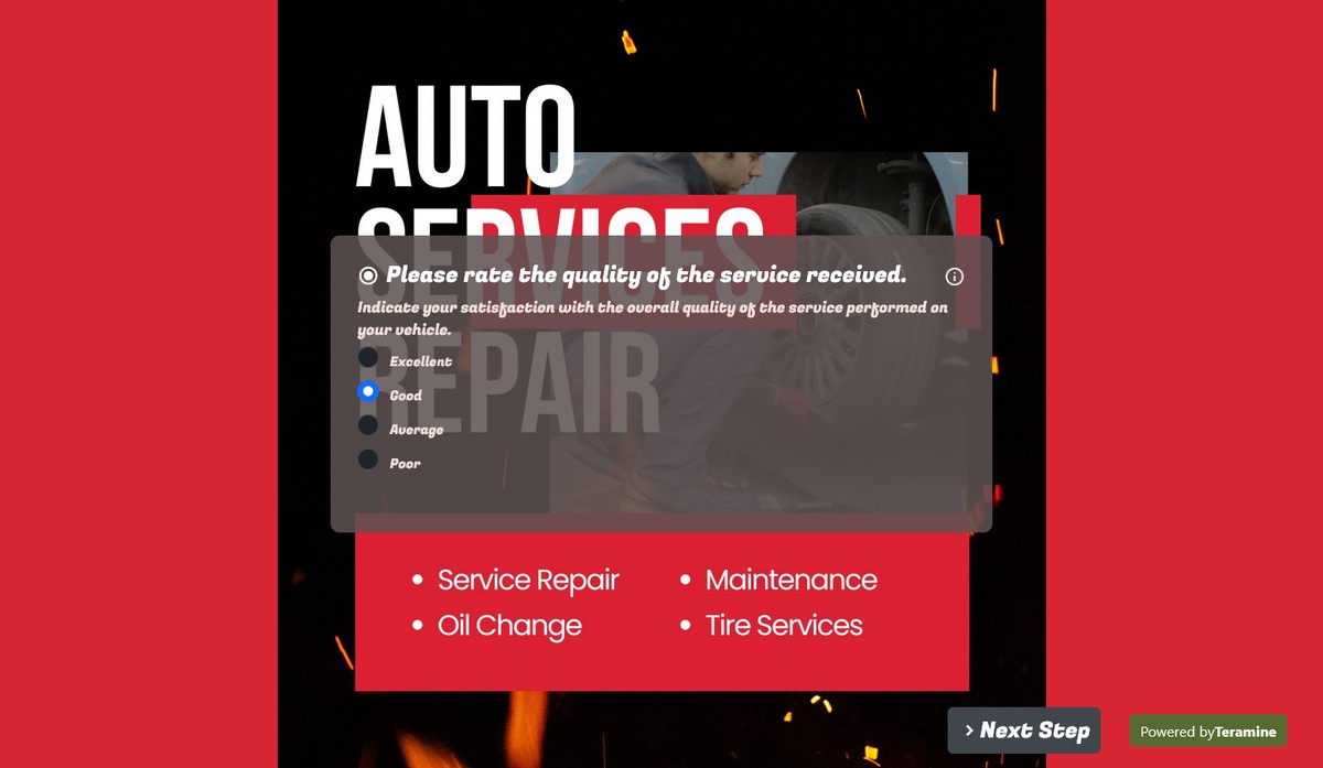 Screenshot of Please rate the quality of the service received.