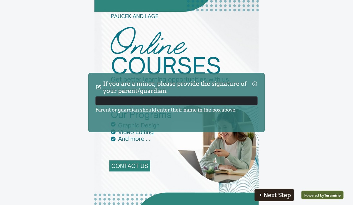Screenshot of If you are a minor, please provide the signature of your parent/guardian.