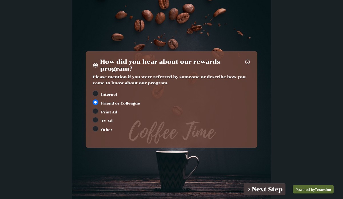 Screenshot of How did you hear about our rewards program?