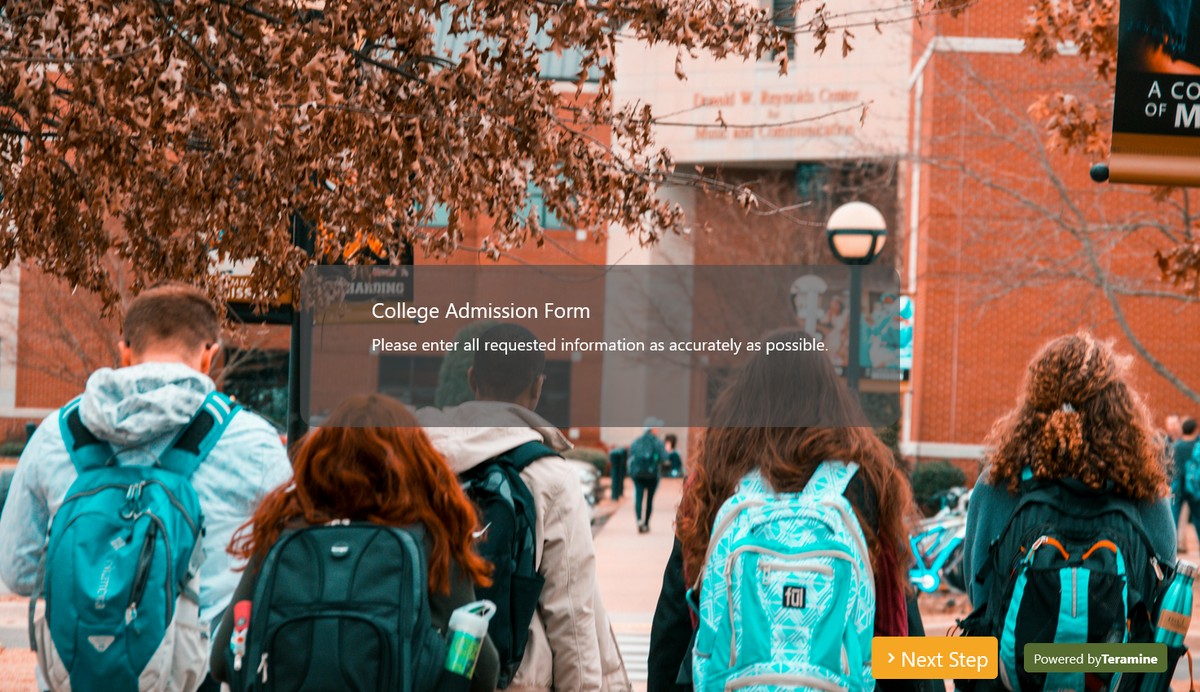 Screenshot of College Admission Form