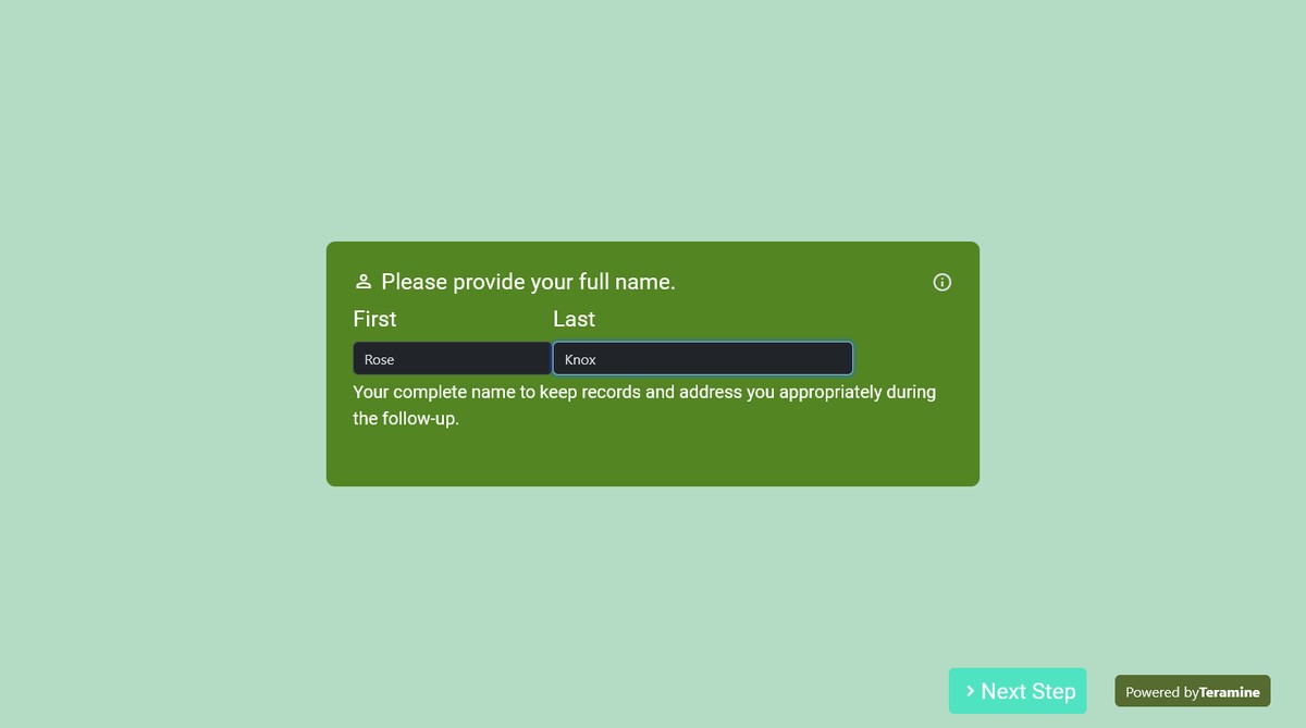 Screenshot of Please provide your full name.
