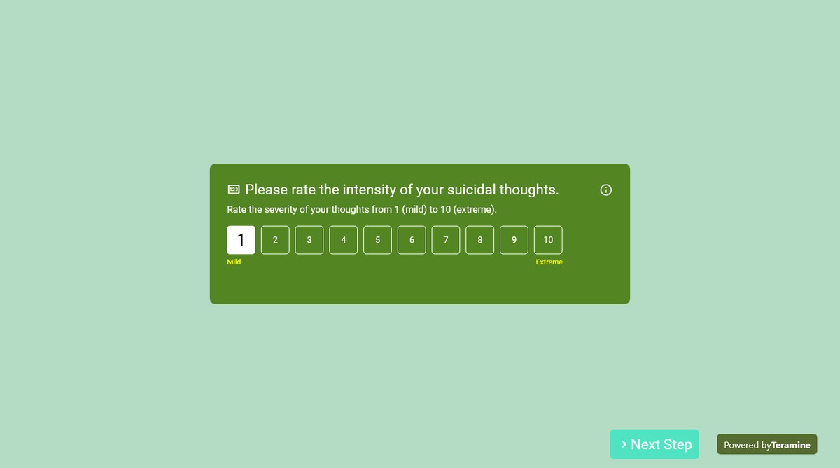 Screenshot of Please rate the intensity of your suicidal thoughts.