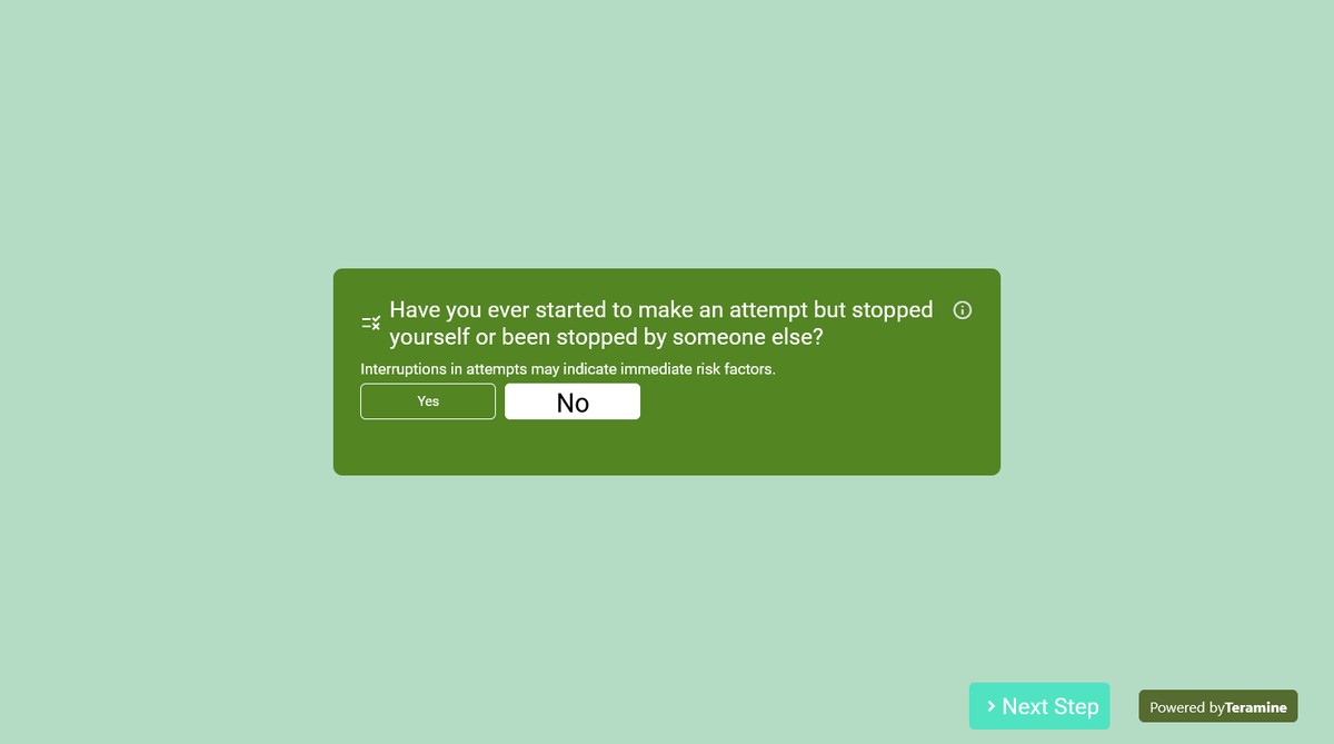 Screenshot of Have you ever started to make an attempt but stopped yourself or been stopped by someone else?