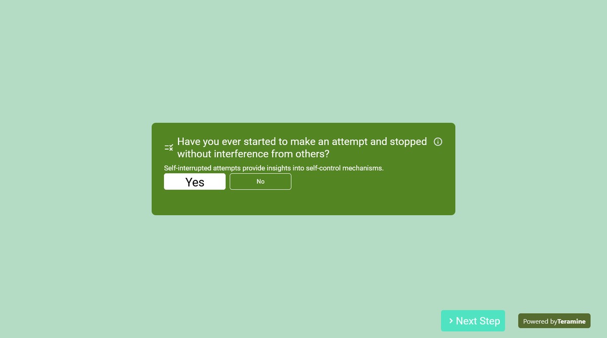 Screenshot of Have you ever started to make an attempt and stopped without interference from others?