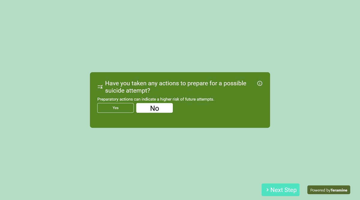 Screenshot of Have you taken any actions to prepare for a possible suicide attempt?