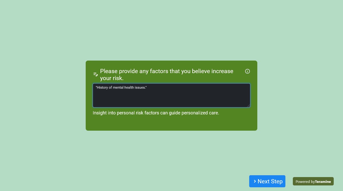 Screenshot of Please provide any factors that you believe increase your risk.