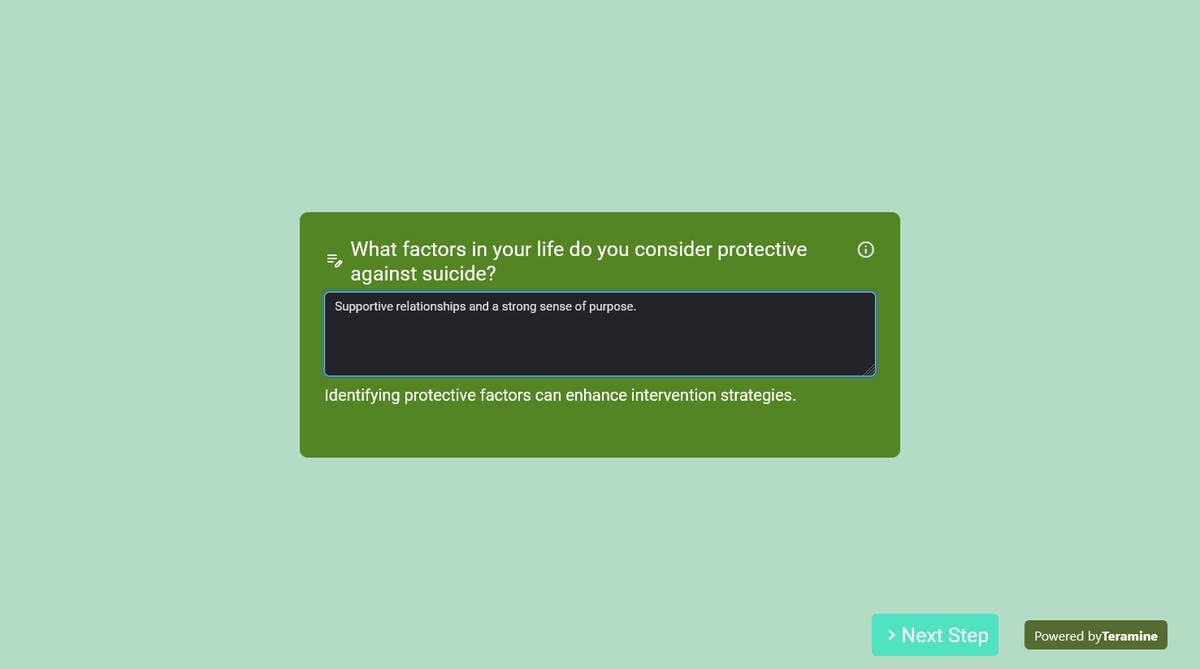 Screenshot of What factors in your life do you consider protective against suicide?