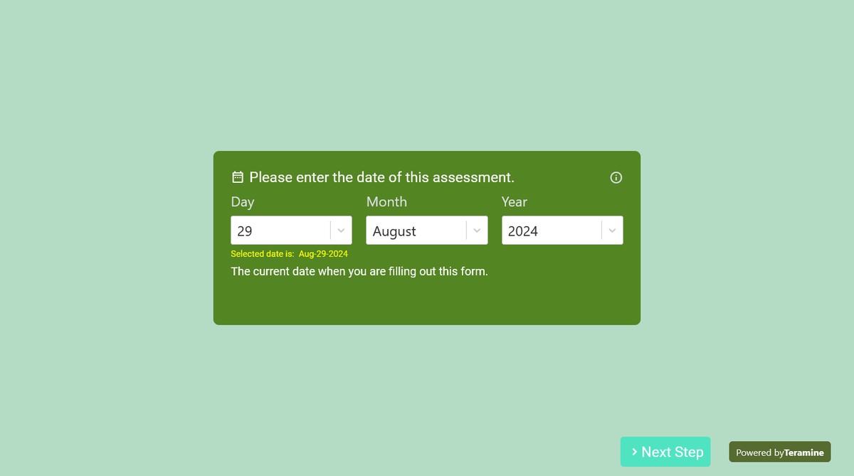 Screenshot of Please enter the date of this assessment.