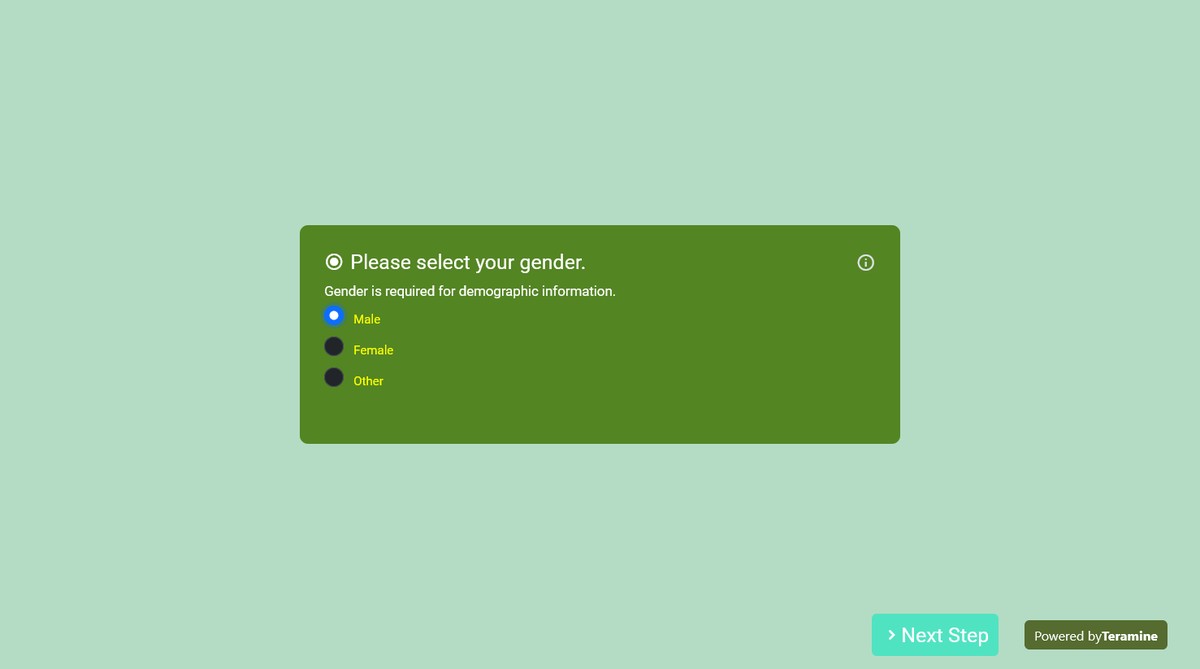 Screenshot of Please select your gender.