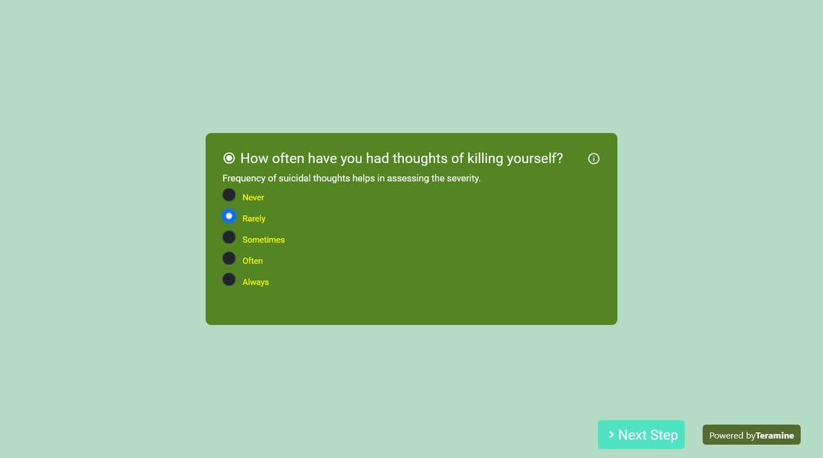 Screenshot of How often have you had thoughts of killing yourself?