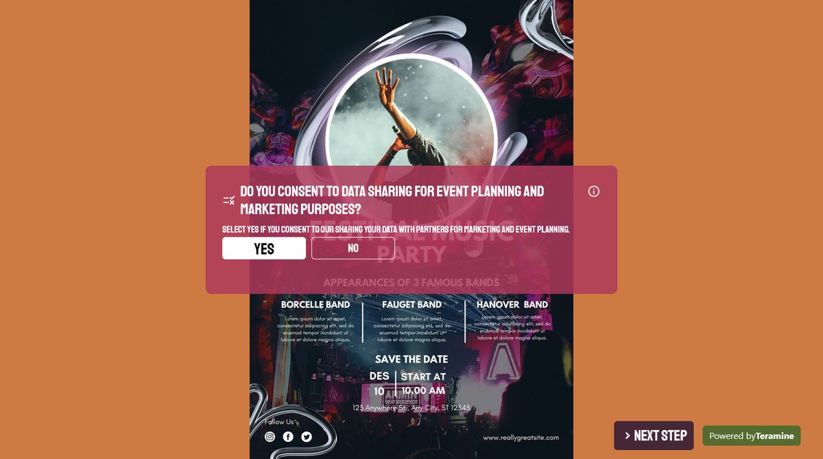 Screenshot of Do you consent to data sharing for event planning and marketing purposes?