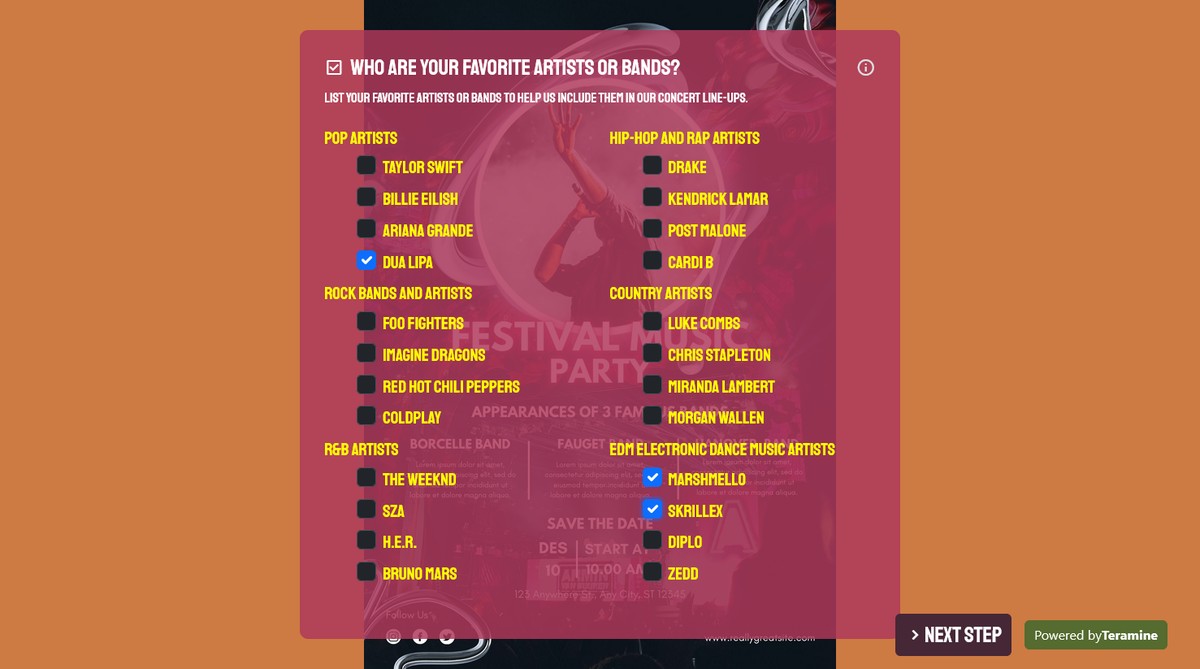 Screenshot of Who are your favorite artists or bands?