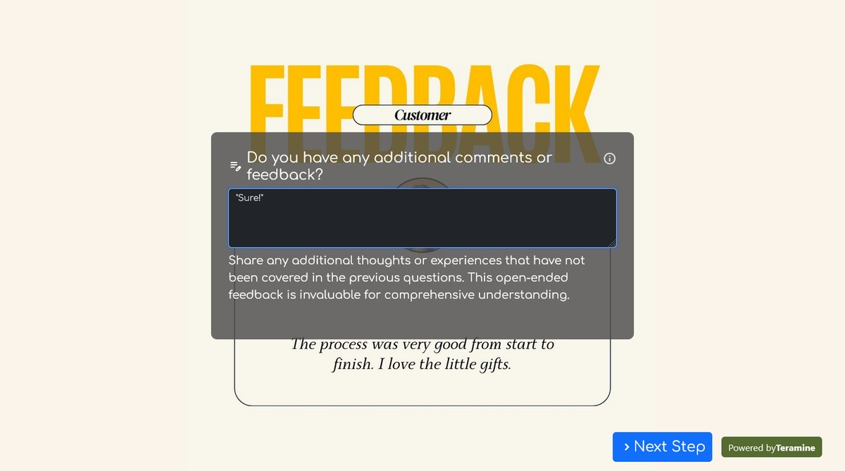 Screenshot of Do you have any additional comments or feedback?