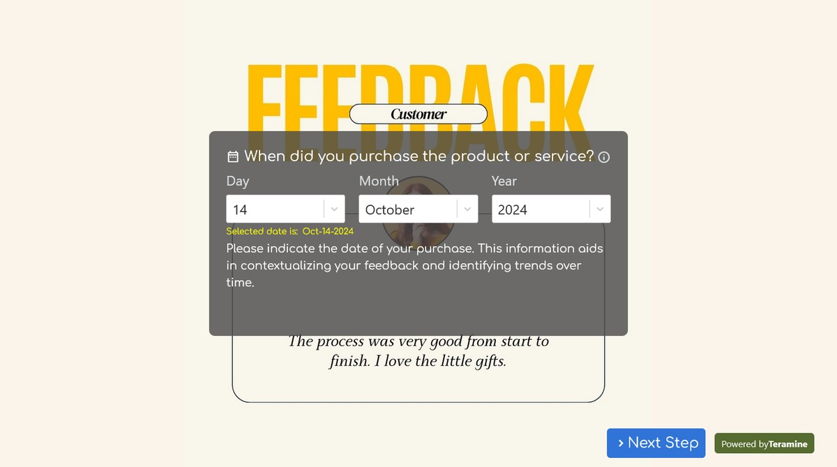 Screenshot of When did you purchase the product or service?