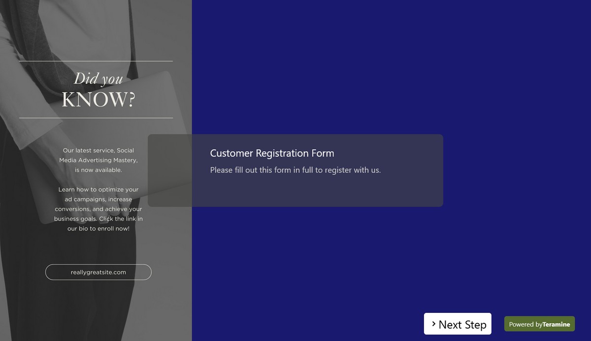 Screenshot of Customer Registration Form