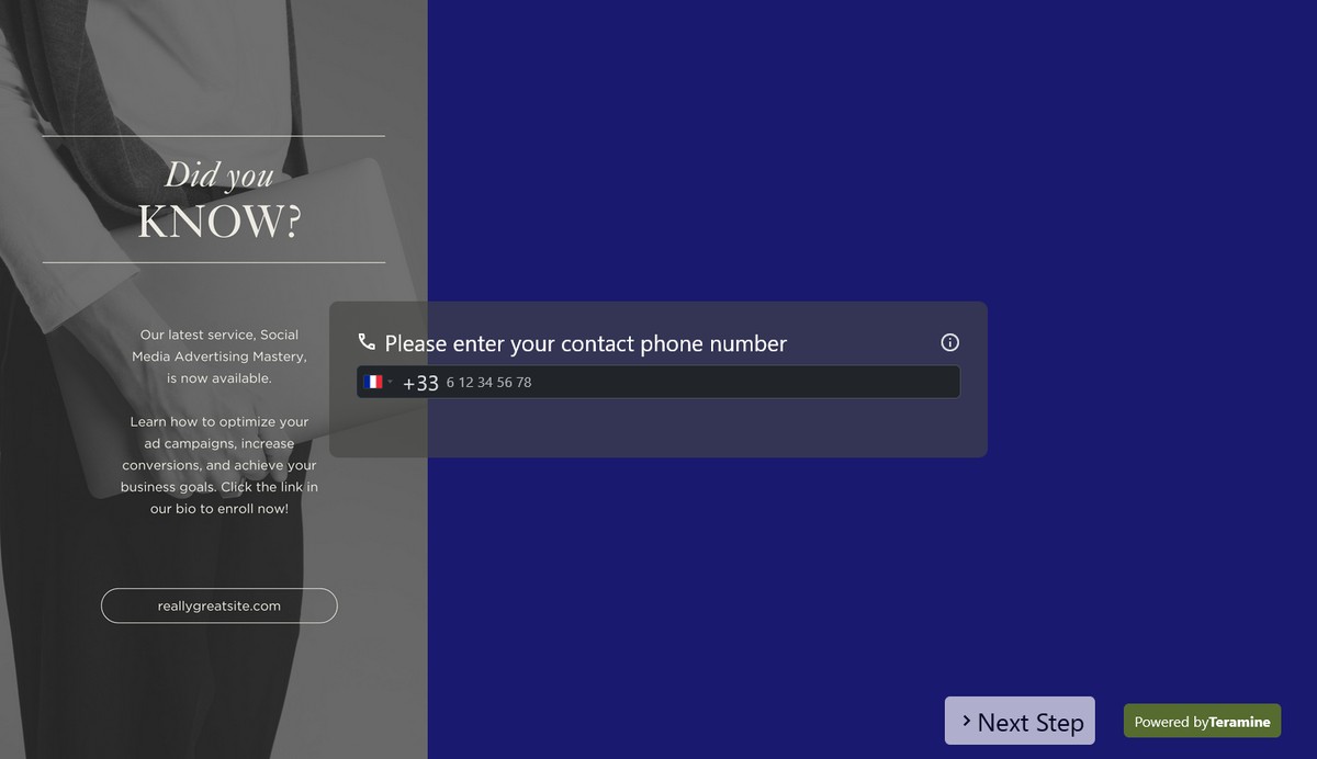 Screenshot of Please enter your contact phone number