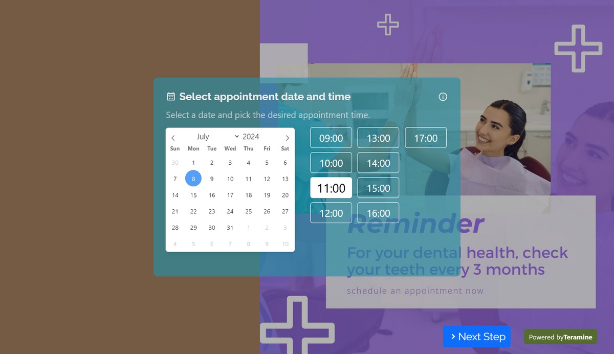 Screenshot of Select appointment date and time