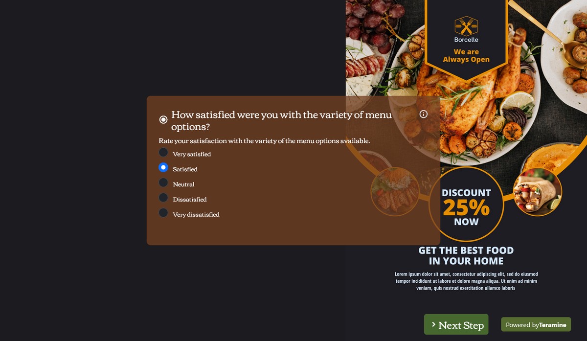 Screenshot of How satisfied were you with the variety of menu options?