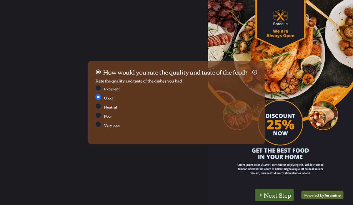 Screenshot of How would you rate the quality and taste of the food?