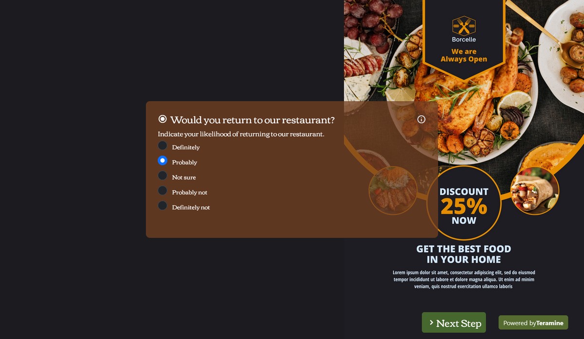 Screenshot of Would you return to our restaurant?