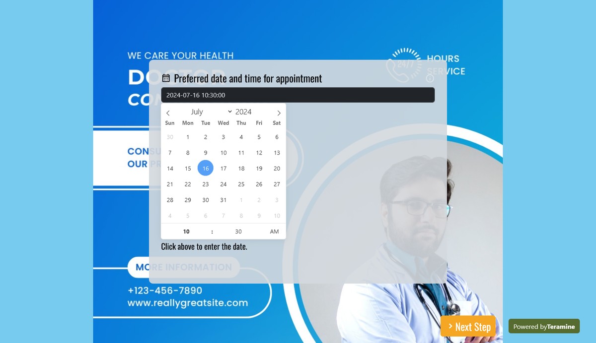 Screenshot of Preferred date and time for appointment