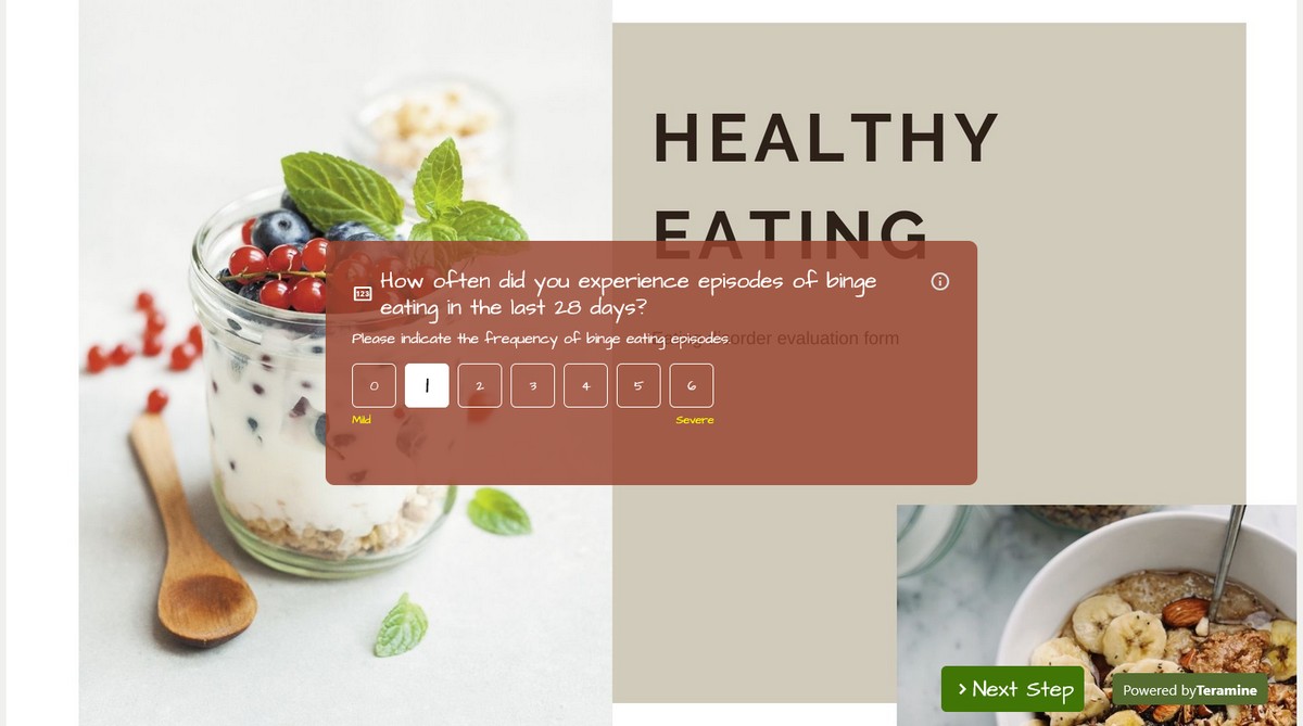 Screenshot of How often did you experience episodes of binge eating in the last 28 days?