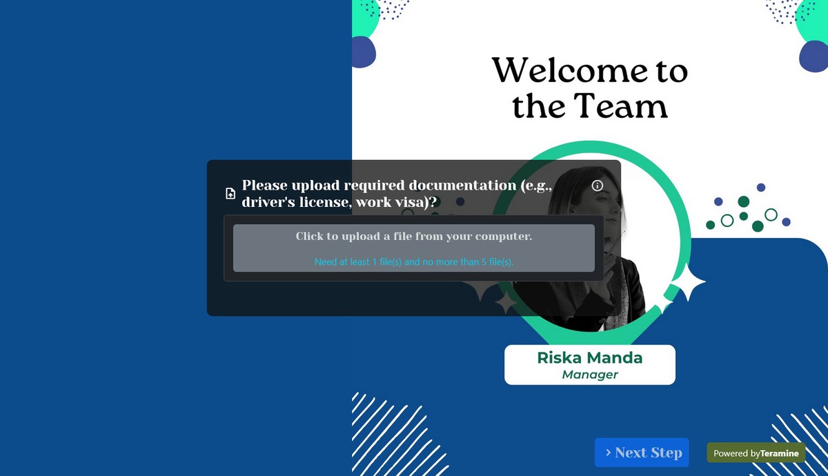 Screenshot of Please upload required documentation (e.g., driver's license, work visa)?