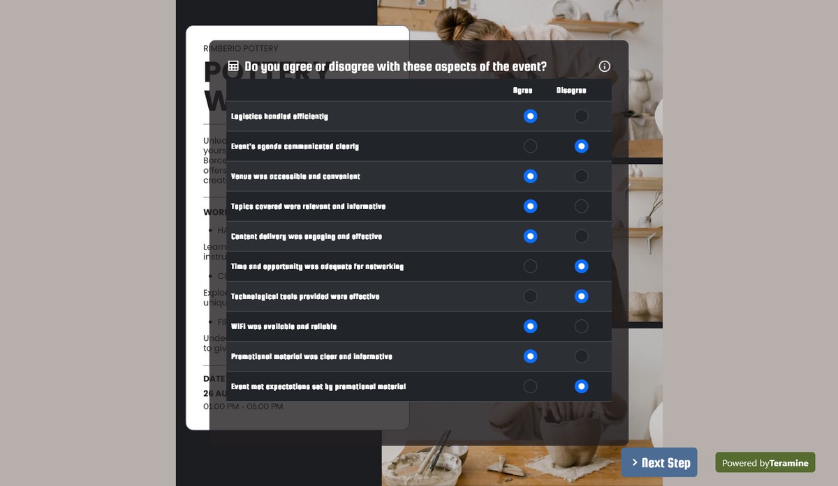 Screenshot of Do you agree or disagree with these aspects of the event?