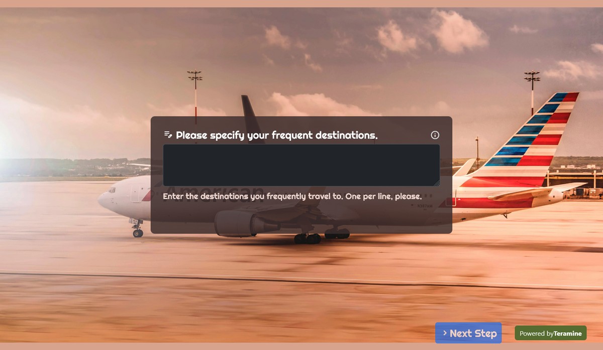 Screenshot of Please specify your frequent destinations.