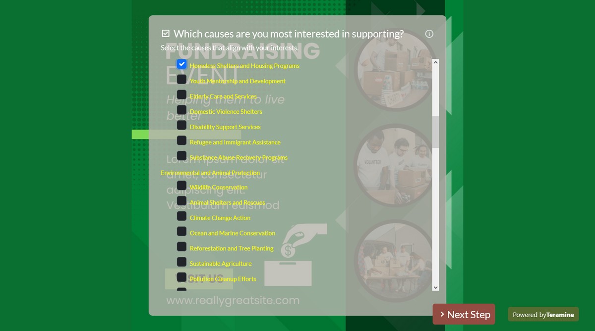 Screenshot of Which causes are you most interested in supporting?