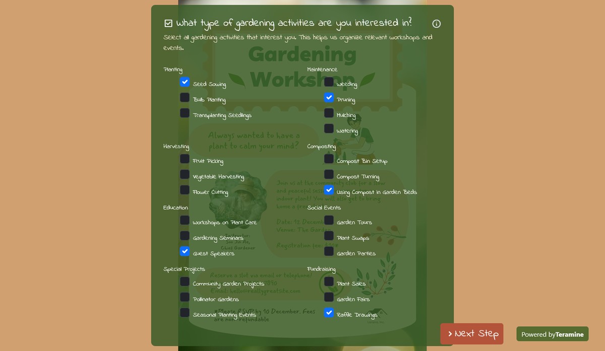 Screenshot of What type of gardening activities are you interested in?