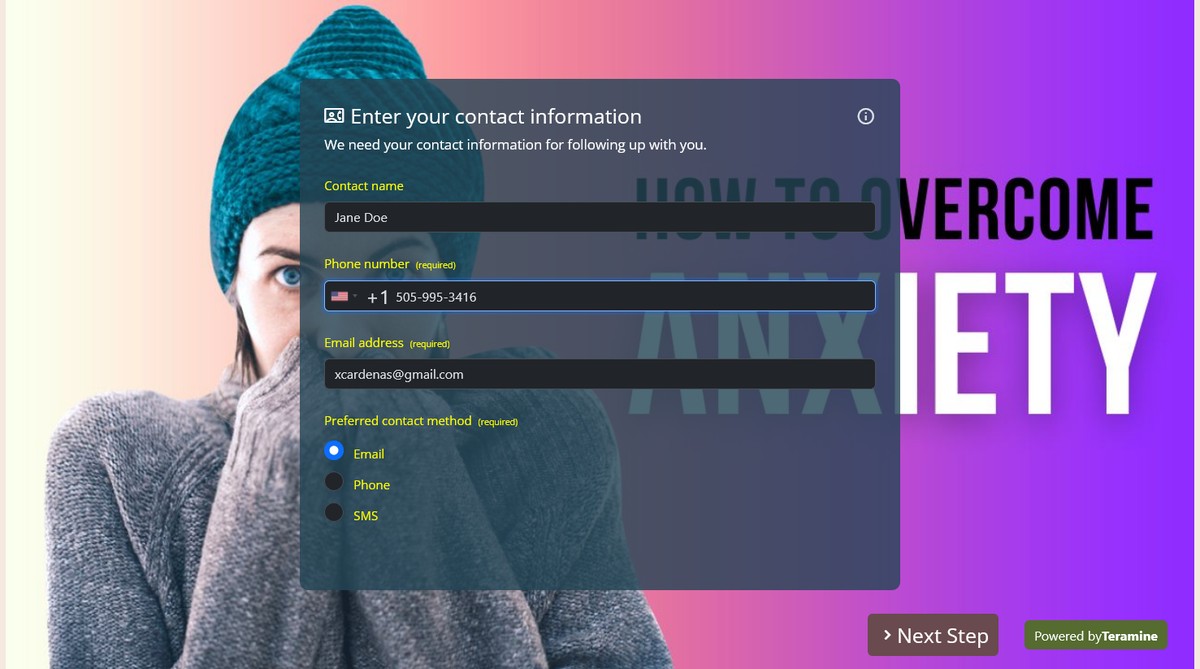 Screenshot of Enter your contact information