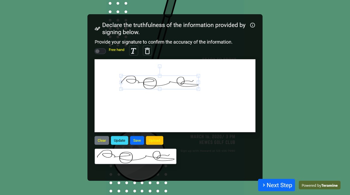 Screenshot of Declare the truthfulness of the information provided by signing below.