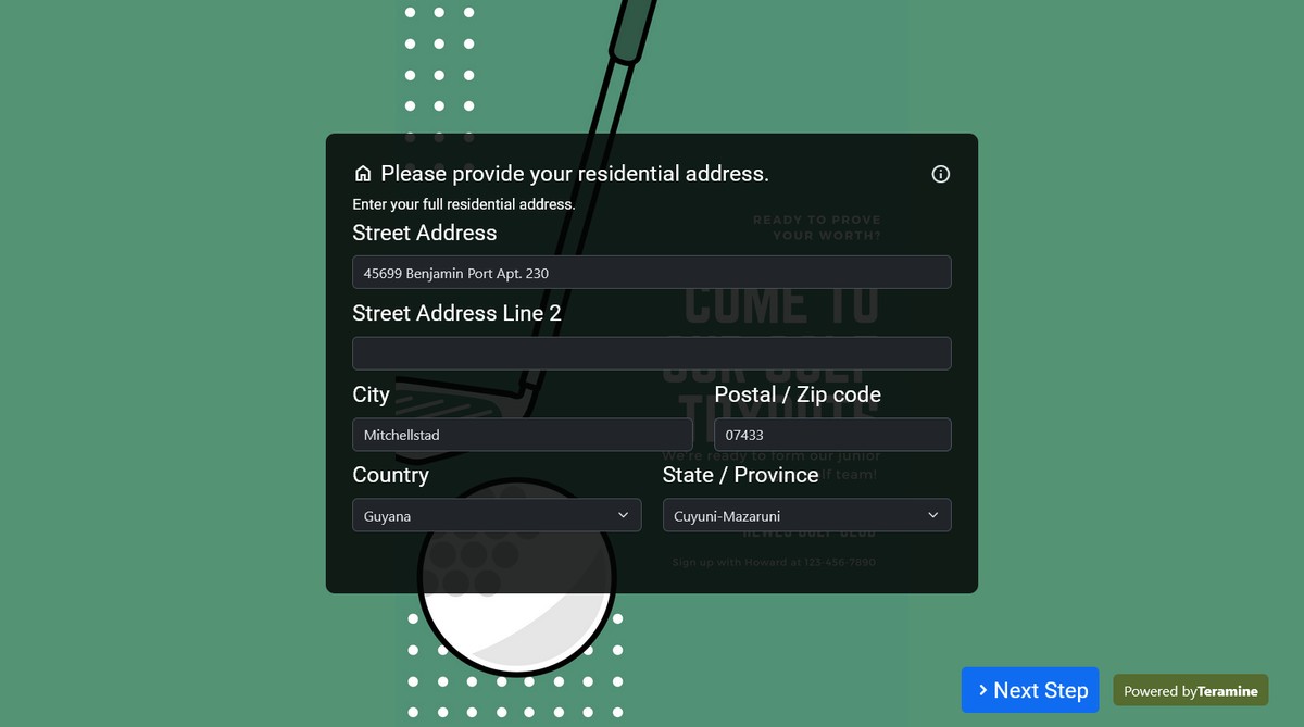 Screenshot of Please provide your residential address.