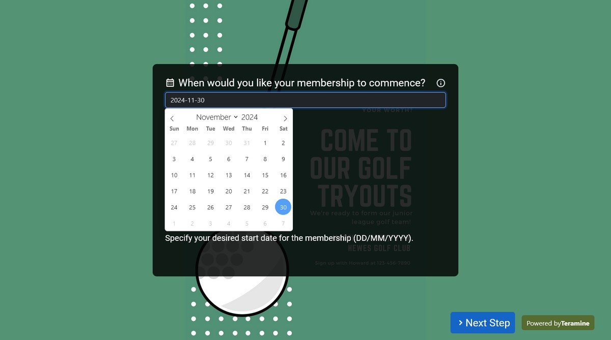 Screenshot of When would you like your membership to commence?